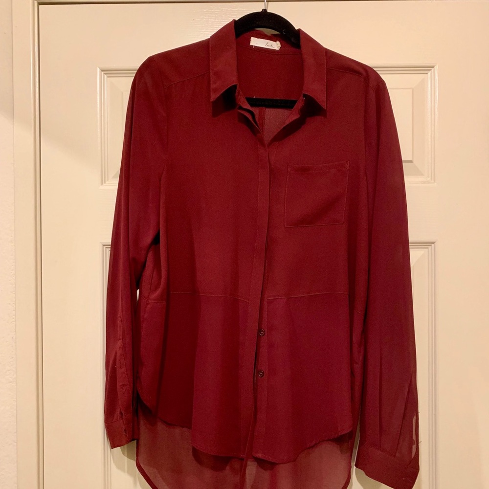 Lush Burgundy Long Button Down Blouse